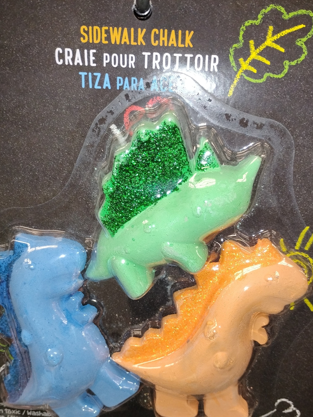 Glitter Dino Sidewalk Chalk Trio